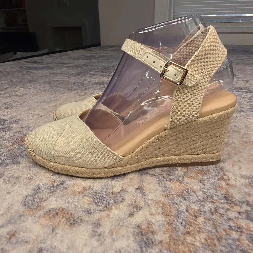 Alex Marie Shoes Womens Size 7.5 Beige Espadrille Wedge Sandals Ankle Strap Boho